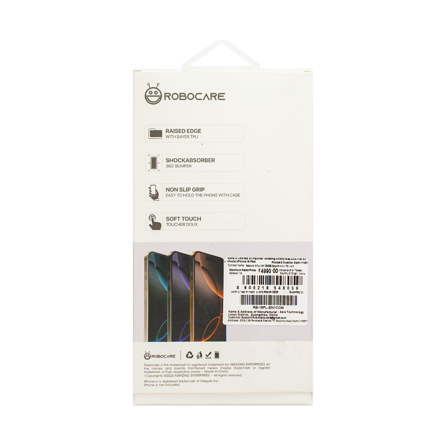 Robocare iPhone 16 Plus MagSafe 3-in-1 Protective Combo Case with Camera Lens Guard and Screen Protector