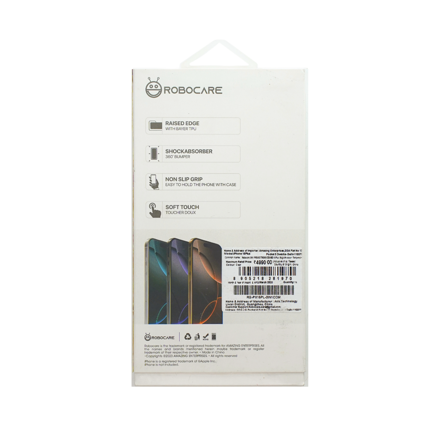 Robocare iPhone 15 Plus MagSafe 3-in-1 Protective Combo Case with Camera Lens Guard and Screen Protector