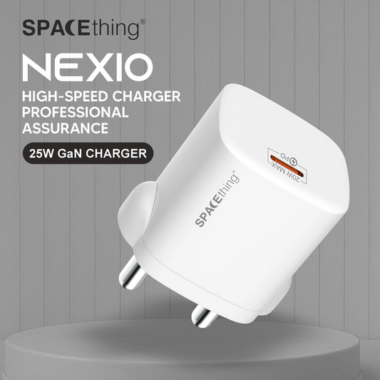 SPACEthing Nexio Pro 25W GAN Wall Charger (1 USB-C Port, 1 USB-A Port) – White