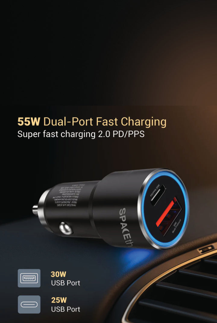 SPACEthing Speedo Car Charger 55W (with USB-C to Lightning Cable 1.5 m Cable)