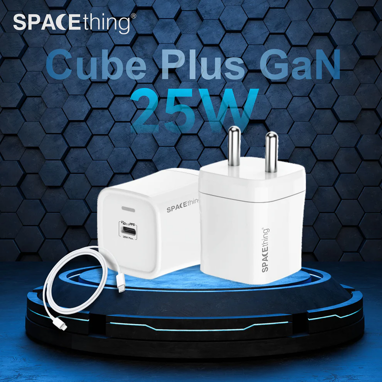 SPACEthing Cube Plus 25W Type-C GaN Wall Charger With Cable USB C TO USB C – White