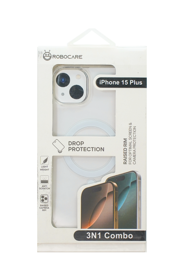 Robocare iPhone 15 Plus MagSafe 3-in-1 Protective Combo Case with Camera Lens Guard and Screen Protector