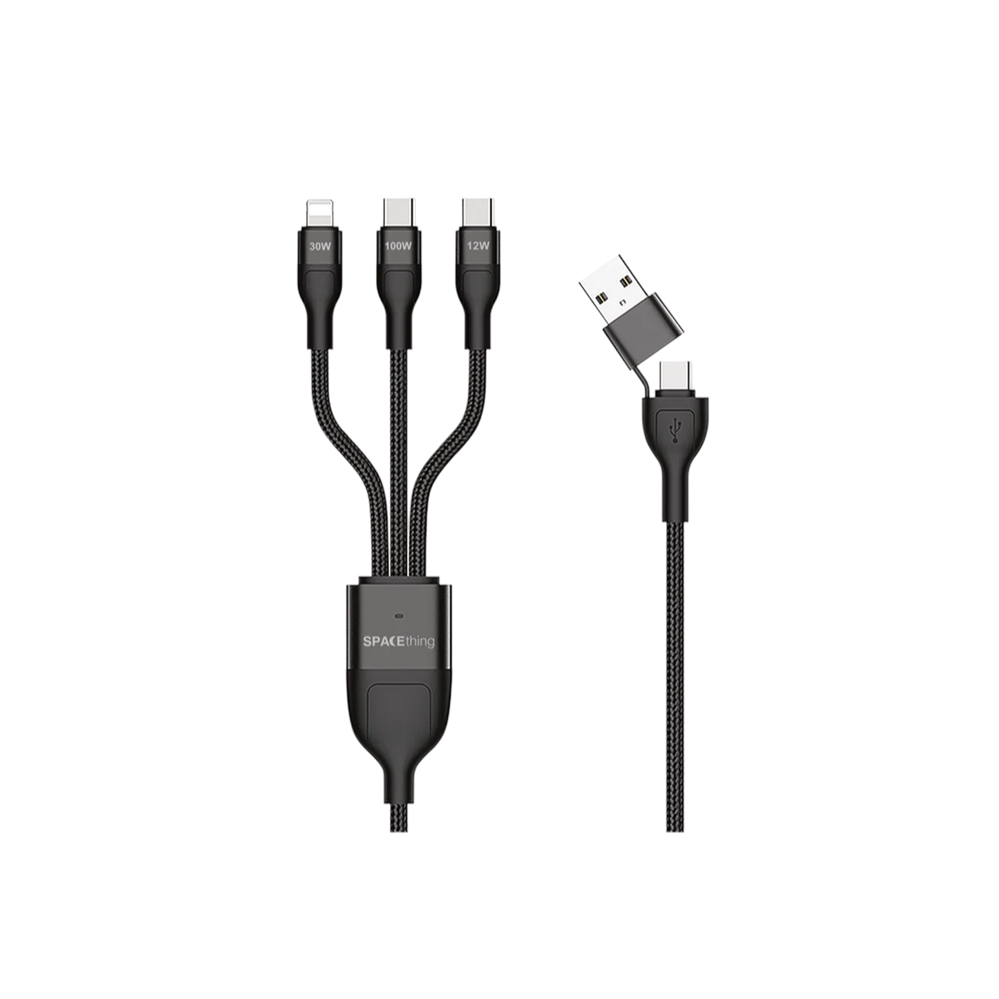 SPACEthing Tough Pro 5-in-1 Charging Cable (USB-C to 2 × USB-C + 8-Pin, 1.5 m) – Black