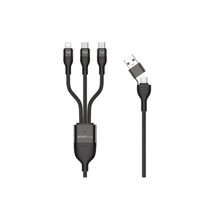 SPACEthing Tough Pro 5-in-1 Charging Cable (USB-C to 2 × USB-C + 8-Pin, 1.5 m) – Black
