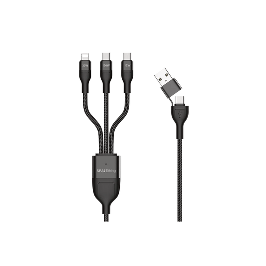 SPACEthing Tough Pro 5-in-1 Charging Cable (USB-C to 2 × USB-C + 8-Pin, 1.5 m) – Black