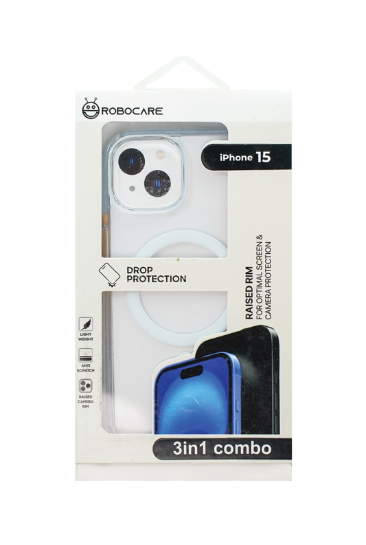 Robocare iPhone 15 MagSafe 3-in-1 Protective Combo Case with Camera Lens Guard and Screen Protector