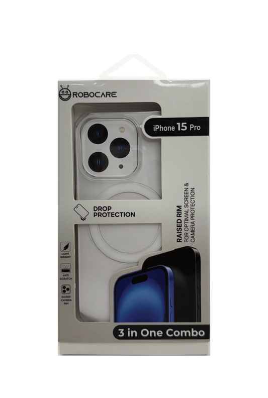 Robocare iPhone 15 Pro MagSafe 3-in-1 Protective Combo Case with Camera Lens Guard and Screen Protector