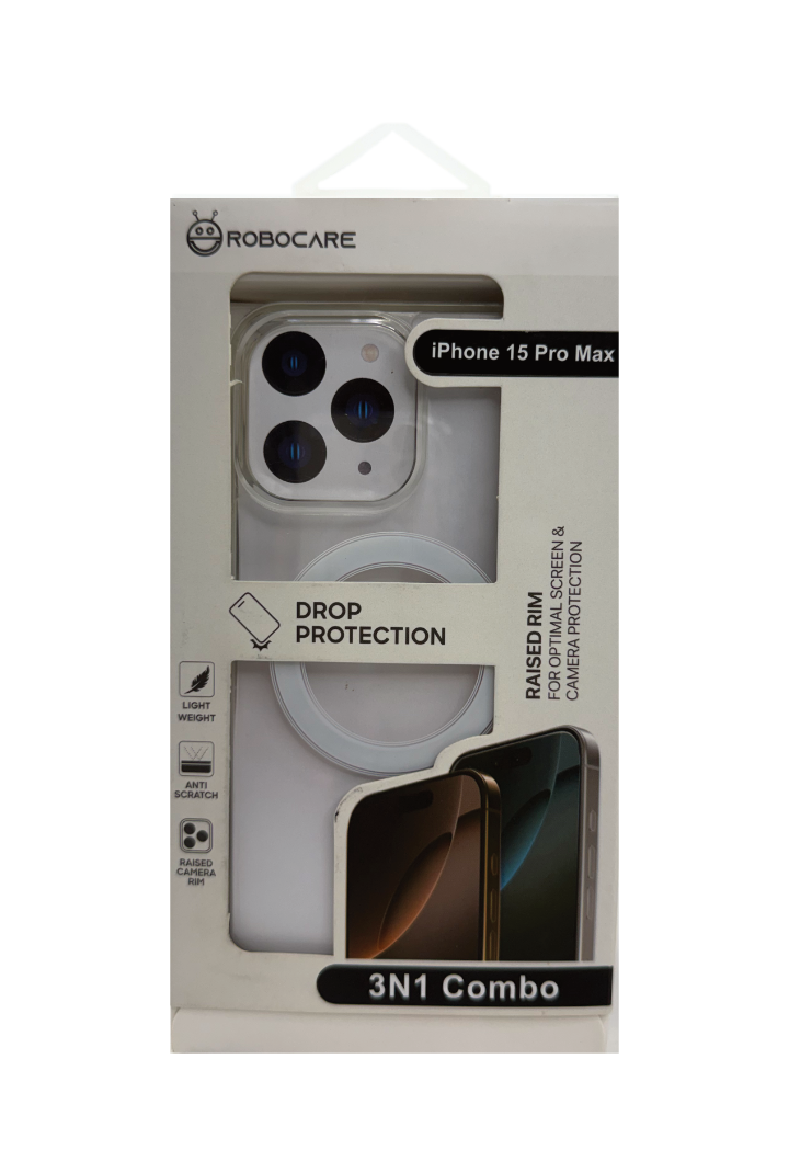 Robocare iPhone 15 Pro Max MagSafe 3-in-1 Protective Combo Case with Camera Lens Guard and Screen Protector