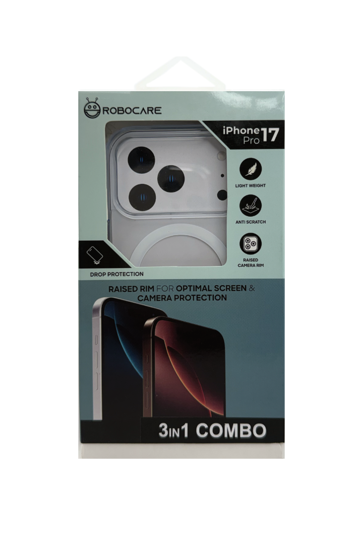 Robocare iPhone 17 Pro MagSafe 3-in-1 Protective Combo Case with Camera Lens Guard and Screen Protector
