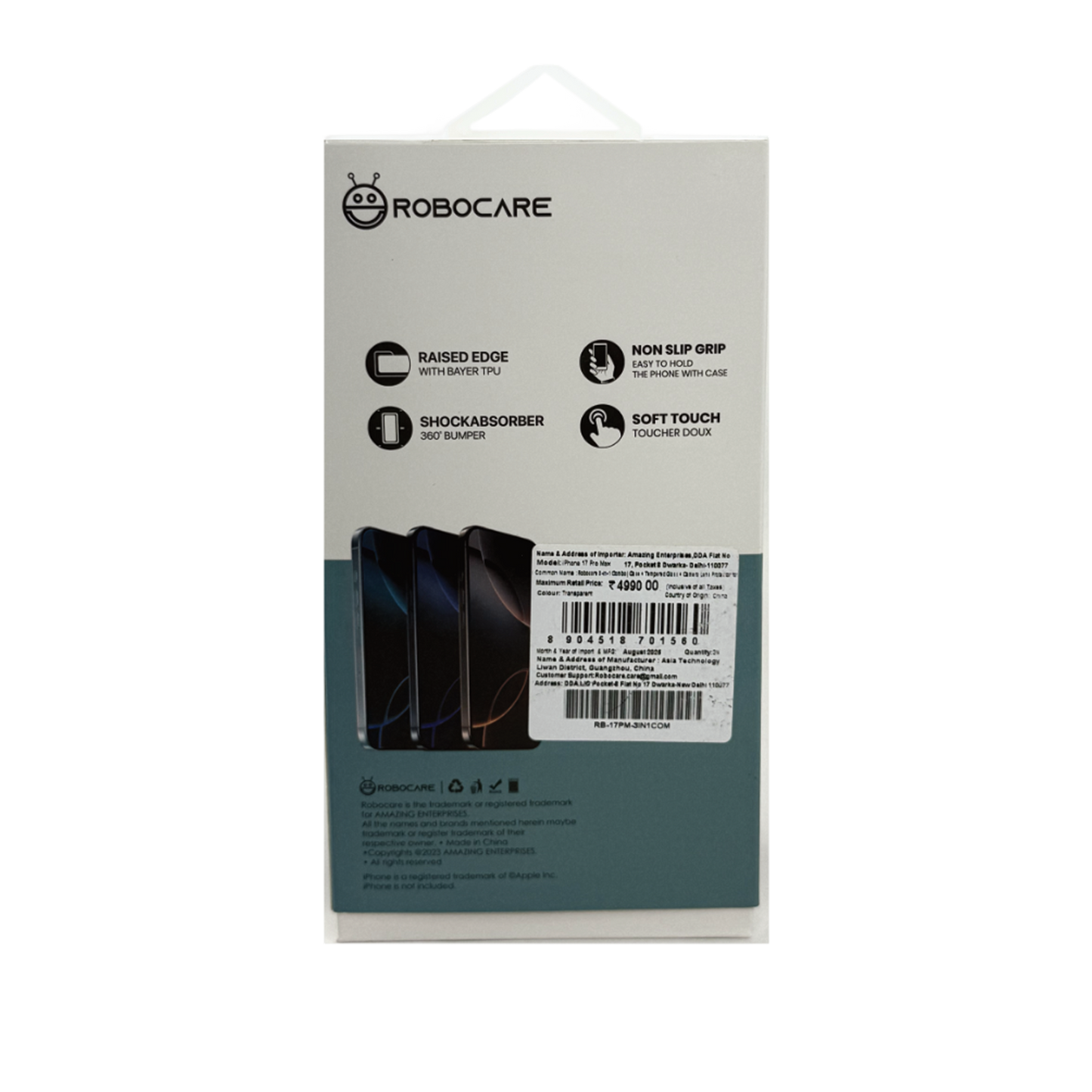 Robocare iPhone 17 Pro MagSafe 3-in-1 Protective Combo Case with Camera Lens Guard and Screen Protector