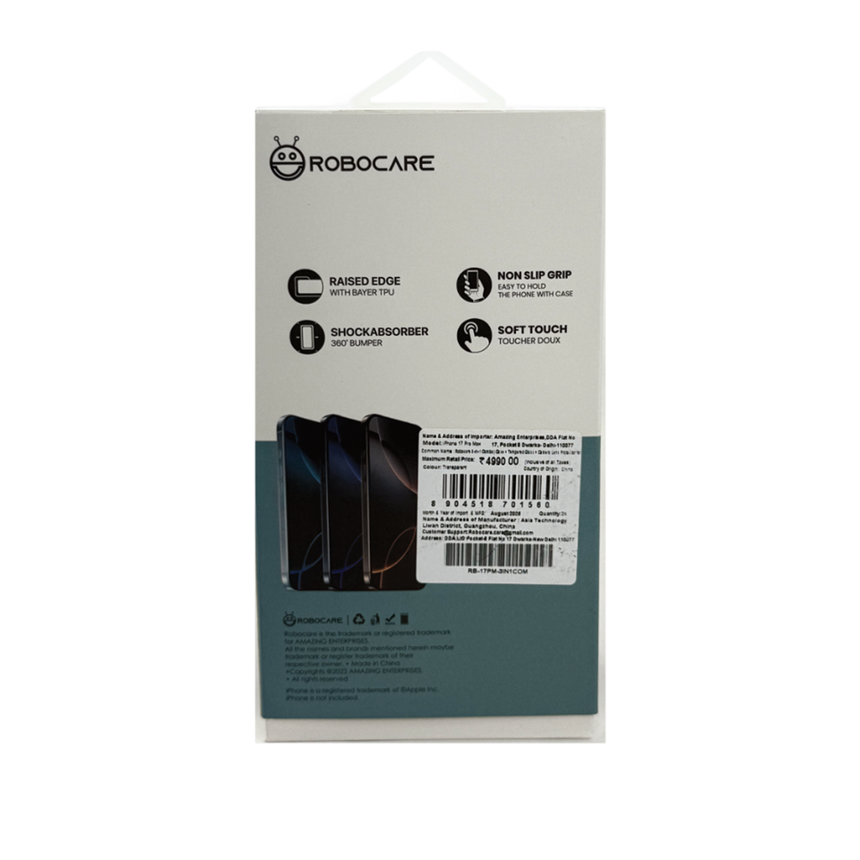 Robocare iPhone 17 Pro MagSafe 3-in-1 Protective Combo Case with Camera Lens Guard and Screen Protector