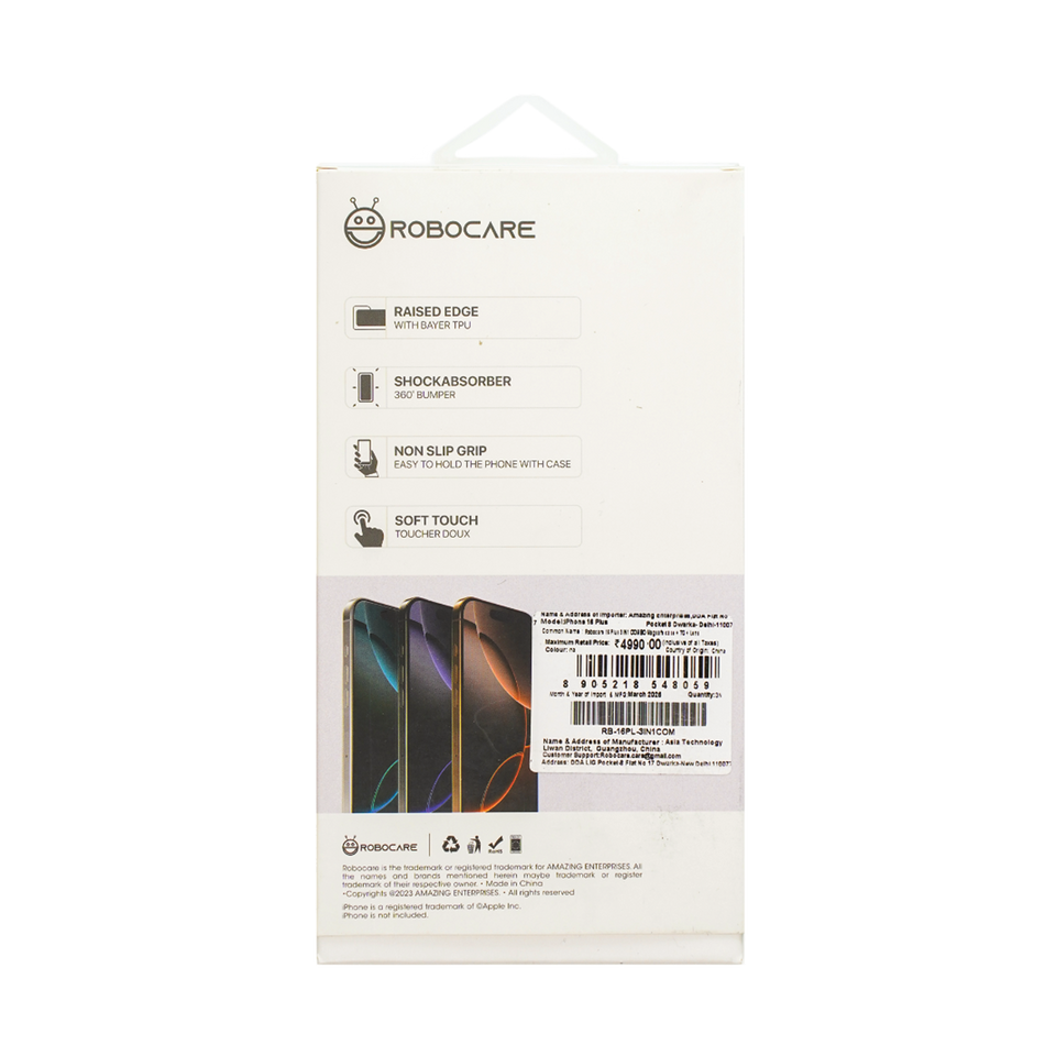 Robocare iPhone 16 Plus MagSafe 3-in-1 Protective Combo Case with Camera Lens Guard and Screen Protector
