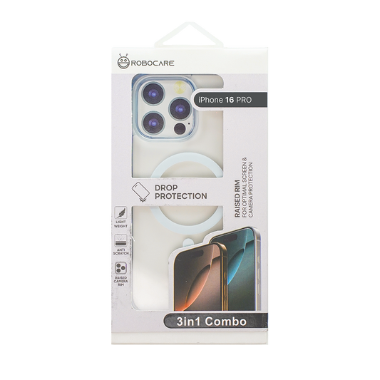 Robocare iPhone 16 Pro MagSafe 3-in-1 Protective Combo Case with Camera Lens Guard and Screen Protector