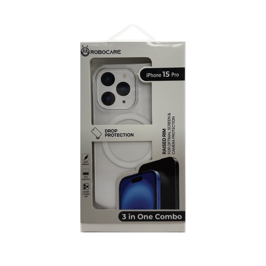Robocare iPhone 15 Pro MagSafe 3-in-1 Protective Combo Case with Camera Lens Guard and Screen Protector