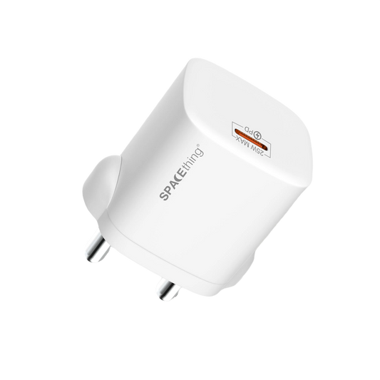 SPACEthing Nexio Pro 25W GAN Wall Charger (1 USB-C Port, 1 USB-A Port) – White