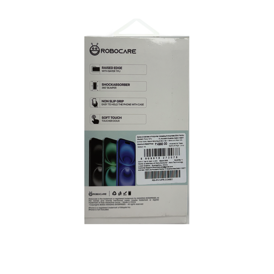 Robocare iPhone 14 Pro MagSafe 3-in-1 Protective Combo Case with Camera Lens Guard and Screen Protector