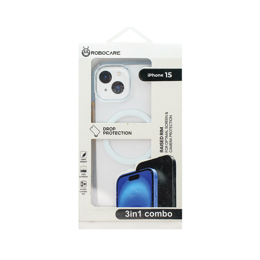Robocare iPhone 15 MagSafe 3-in-1 Protective Combo Case with Camera Lens Guard and Screen Protector