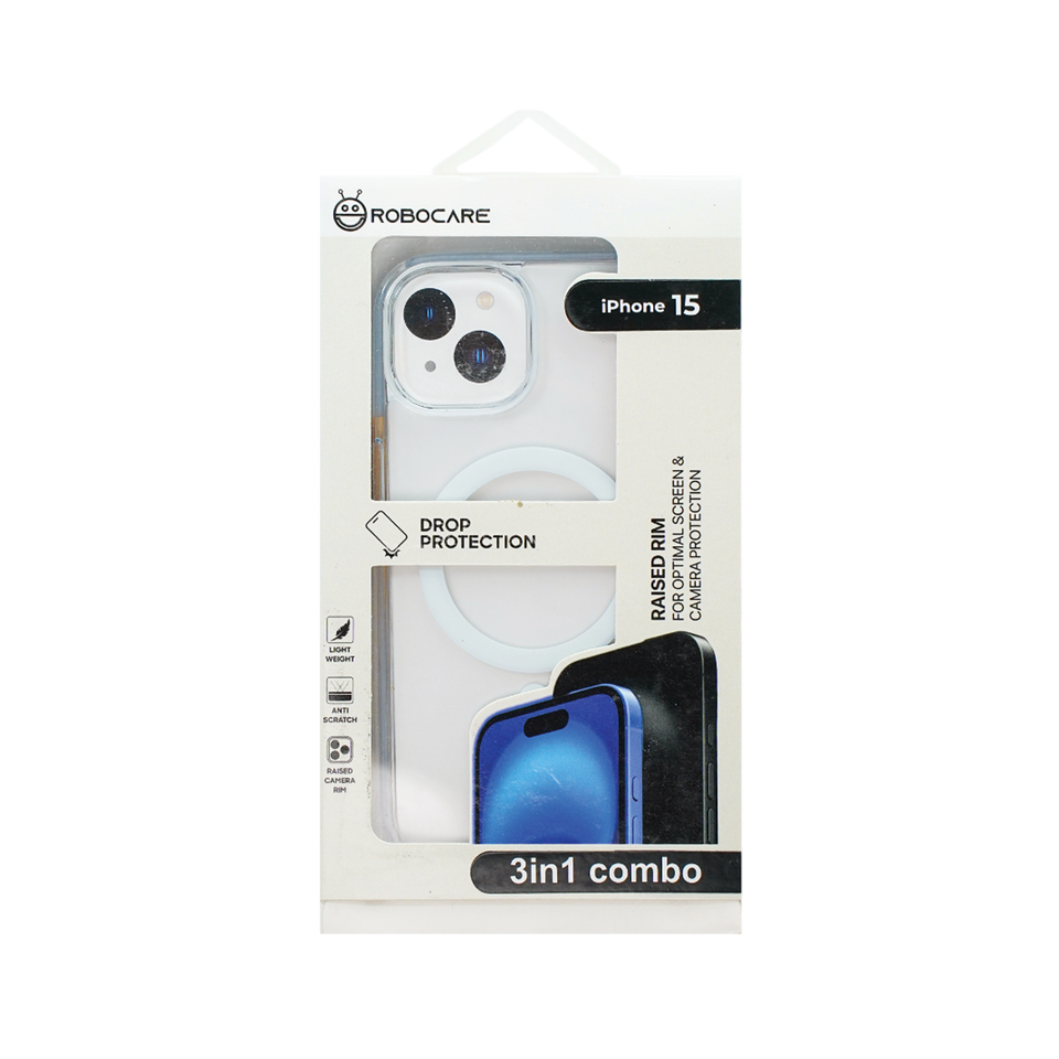 Robocare iPhone 15 MagSafe 3-in-1 Protective Combo Case with Camera Lens Guard and Screen Protector