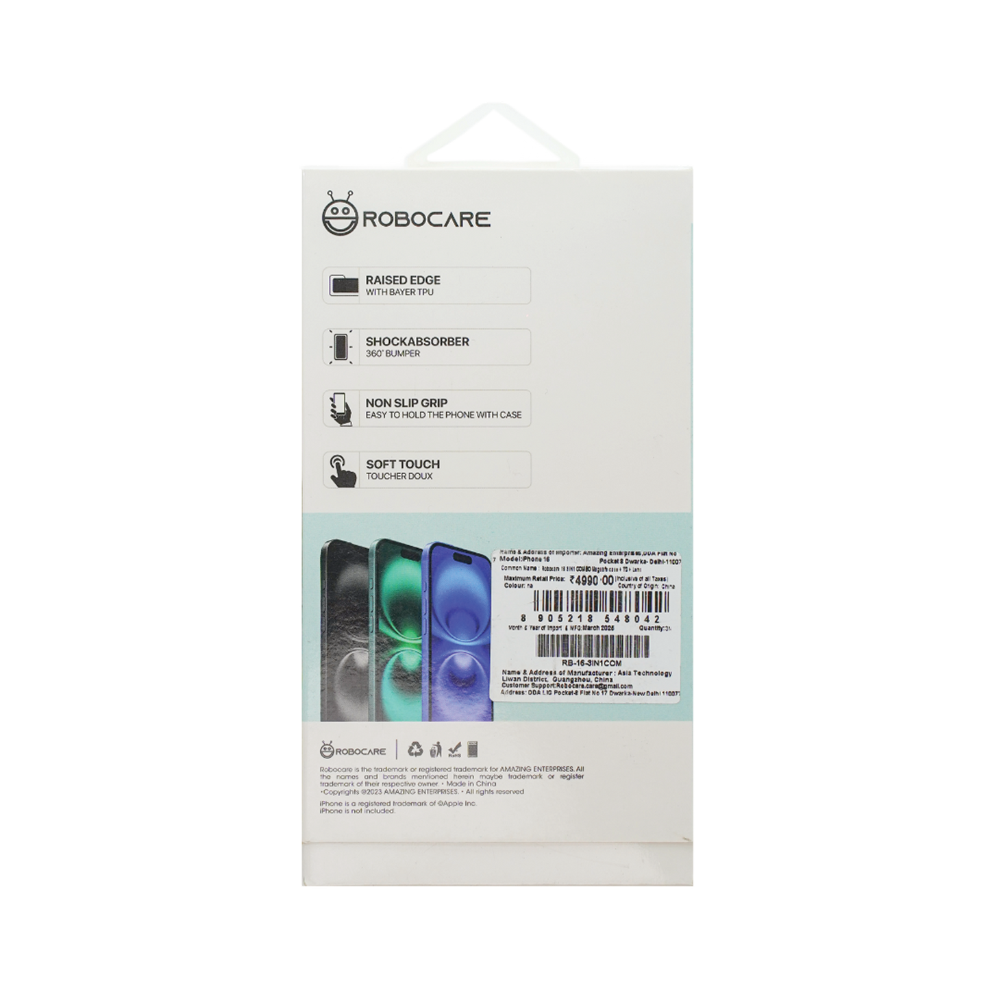 Robocare iPhone 16 MagSafe 3-in-1 Protective Combo Case with Camera Lens Guard and Screen Protector