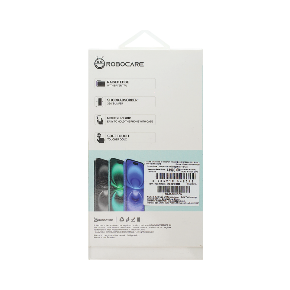 Robocare iPhone 16 MagSafe 3-in-1 Protective Combo Case with Camera Lens Guard and Screen Protector