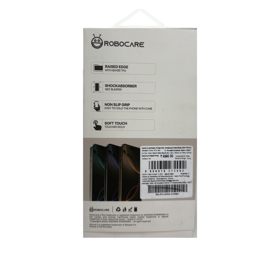 Robocare iPhone 14 Pro Max MagSafe 3-in-1 Protective Combo Case with Camera Lens Guard and Screen Protector