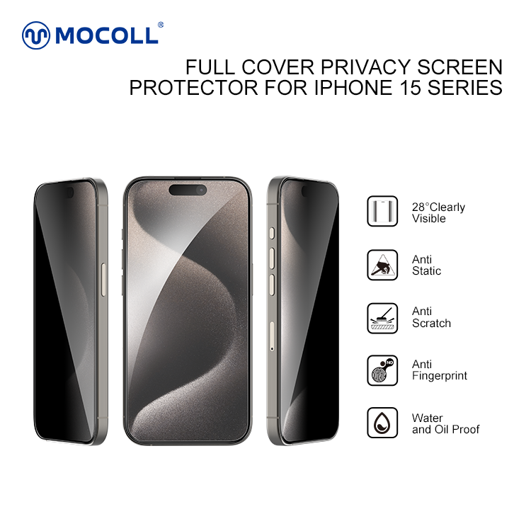 Mocoll 2.5D Full Cover Privacy Tempered Glass/Screen Protector for iPhone 15 Pro