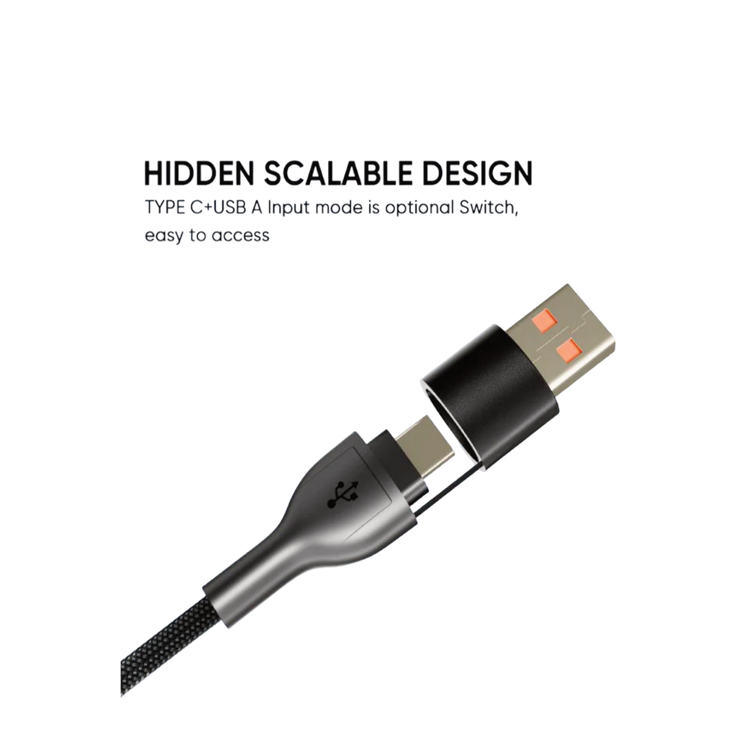 SPACEthing Tough Pro 5-in-1 Charging Cable (USB-C to 2 × USB-C + 8-Pin, 1.5 m) – Black