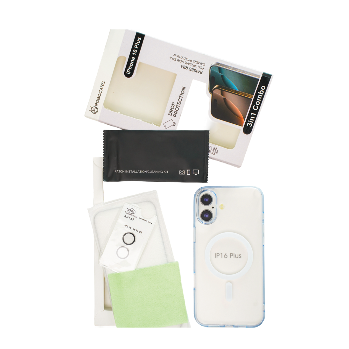 Robocare iPhone 16 Plus MagSafe 3-in-1 Protective Combo Case with Camera Lens Guard and Screen Protector