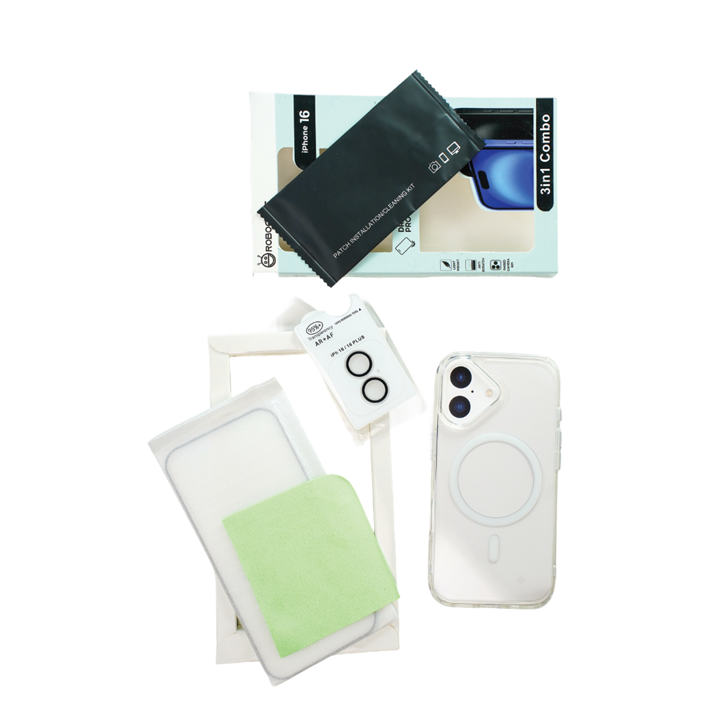 Robocare iPhone 16 MagSafe 3-in-1 Protective Combo Case with Camera Lens Guard and Screen Protector