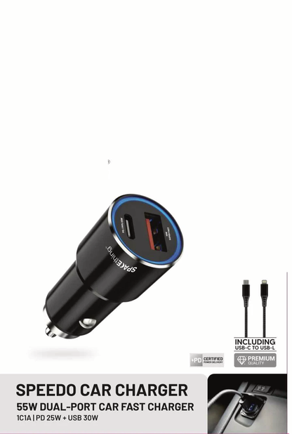 SPACEthing Speedo Car Charger 55W (with USB-C to Lightning Cable 1.5 m Cable)