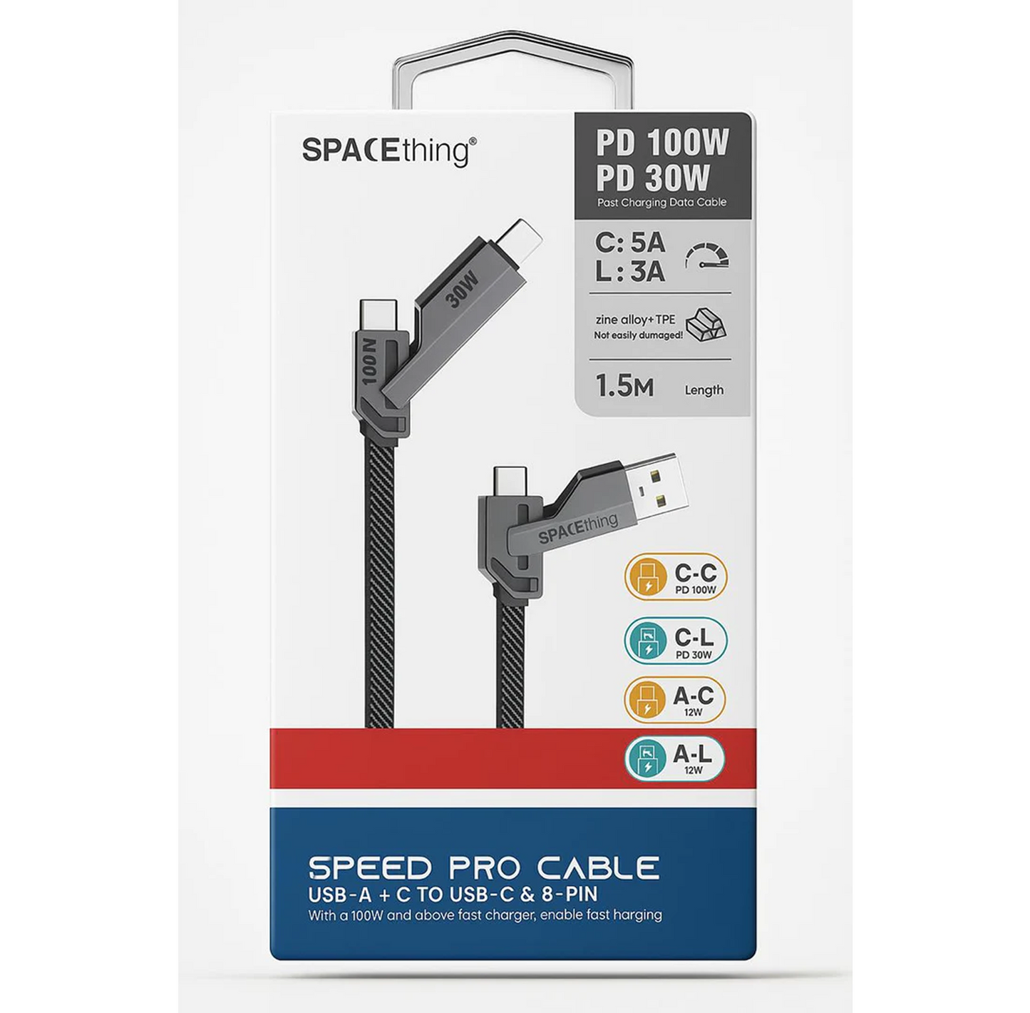 SPACEthing Speed Pro 4-in-1 Fast Charging Cable (100W, 1.5M) – Black