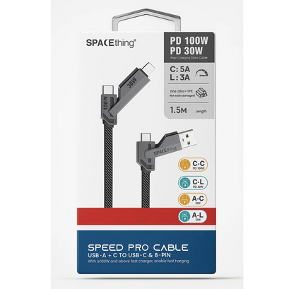 SPACEthing Speed Pro 4-in-1 Fast Charging Cable (100W, 1.5M) – Black