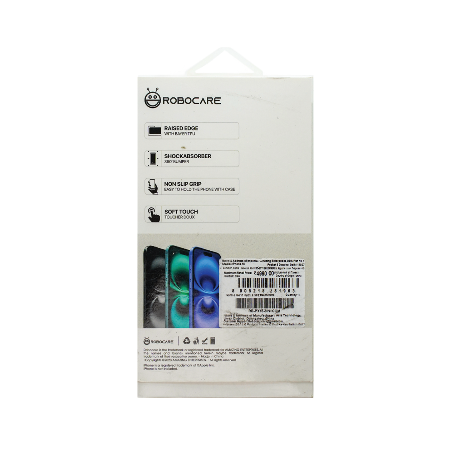 Robocare iPhone 15 MagSafe 3-in-1 Protective Combo Case with Camera Lens Guard and Screen Protector