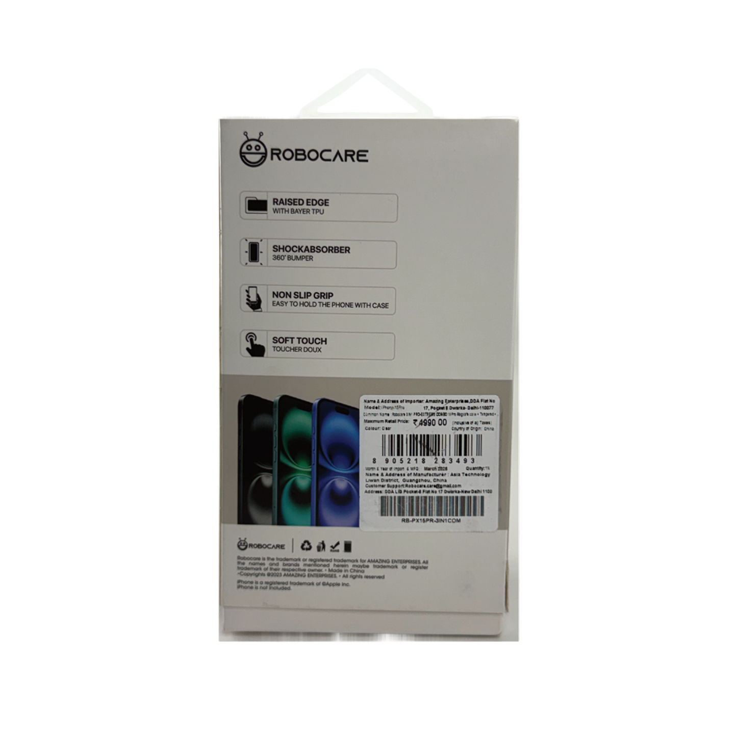 Robocare iPhone 15 Pro MagSafe 3-in-1 Protective Combo Case with Camera Lens Guard and Screen Protector