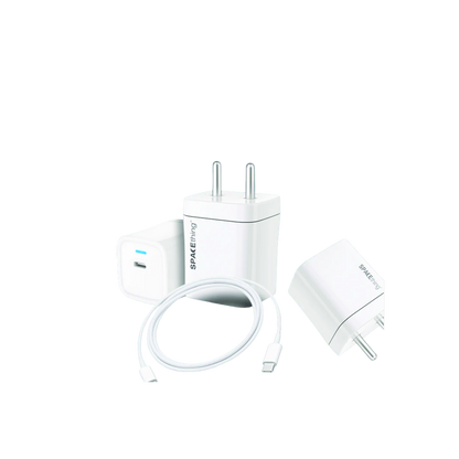 SPACEthing 20W Cube Mini Plus Wall Charger with Cable USB C To Lighting – White