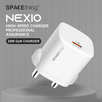 SPACEthing Nexio Pro 25W GAN Wall Charger (1 USB-C Port, 1 USB-A Port) – White