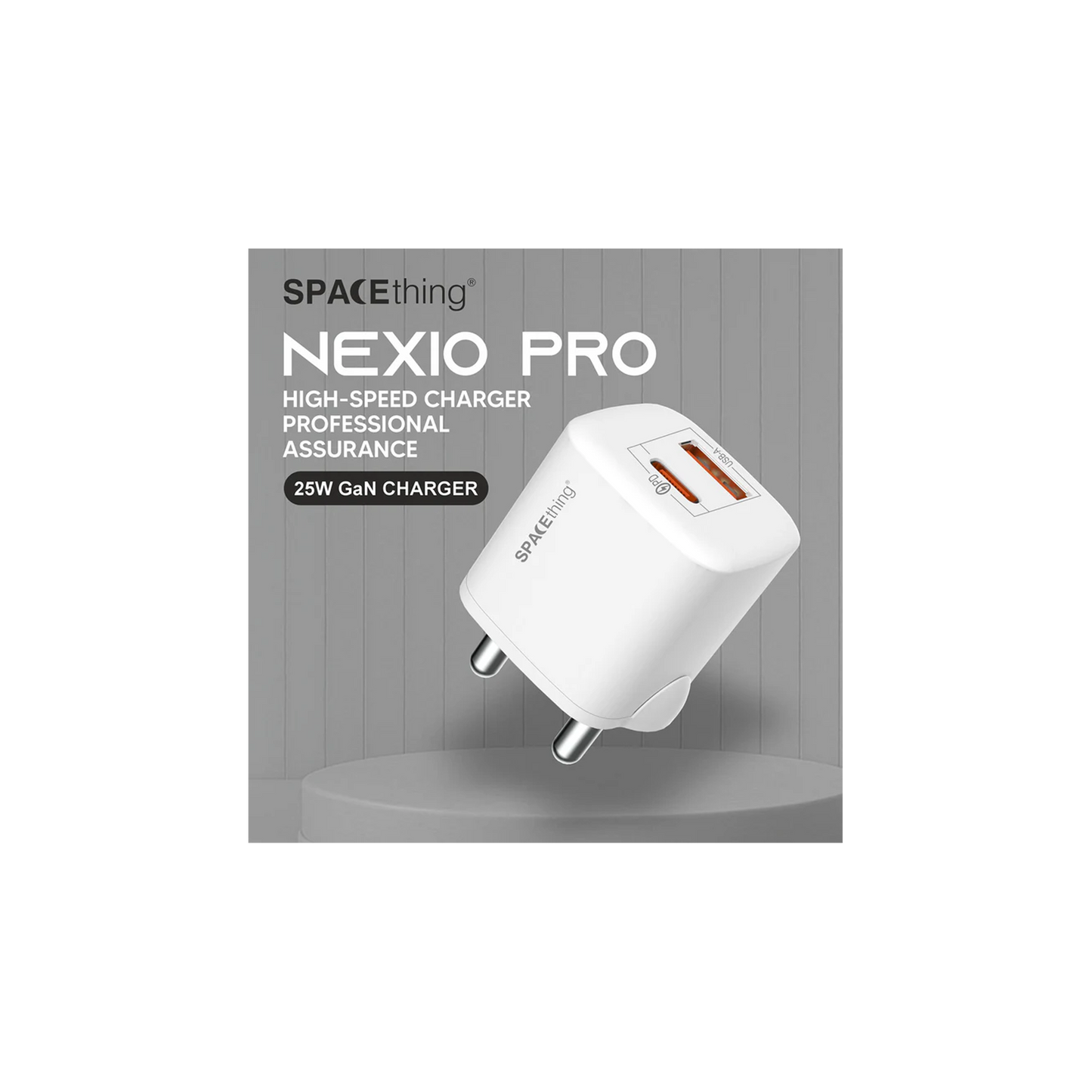 SPACEthing Nexio Pro 25W GAN Wall Charger (1 USB-C Port, 1 USB-A Port) – White