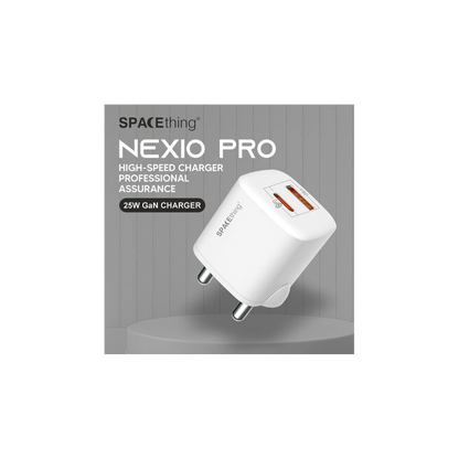 SPACEthing Nexio Pro 25W GAN Wall Charger (1 USB-C Port, 1 USB-A Port) – White