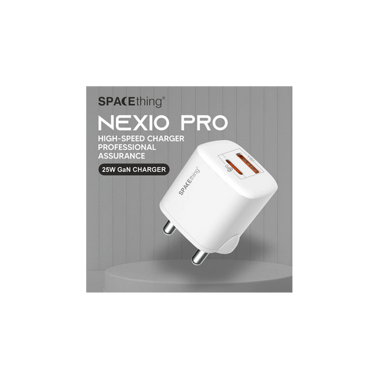 SPACEthing Nexio Pro 25W GAN Wall Charger (1 USB-C Port, 1 USB-A Port) – White