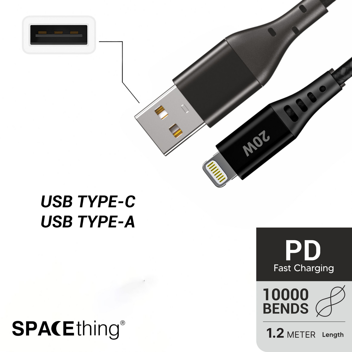 SPACEthing Swift USB to Lightning Cable 1.2m – Black
