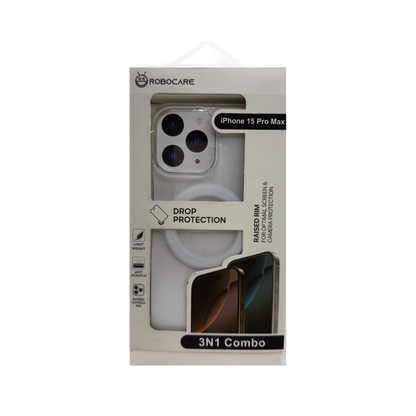 Robocare iPhone 15 Pro Max MagSafe 3-in-1 Protective Combo Case with Camera Lens Guard and Screen Protector