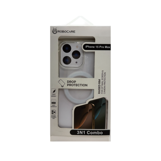 Robocare iPhone 15 Pro Max MagSafe 3-in-1 Protective Combo Case with Camera Lens Guard and Screen Protector