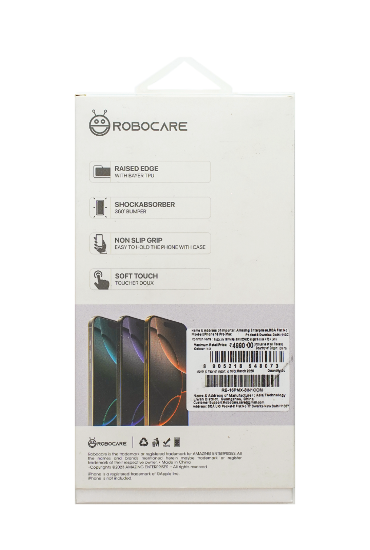 Robocare iPhone 16 Pro Max MagSafe 3-in-1 Protective Combo Case with Camera Lens Guard and Screen Protector