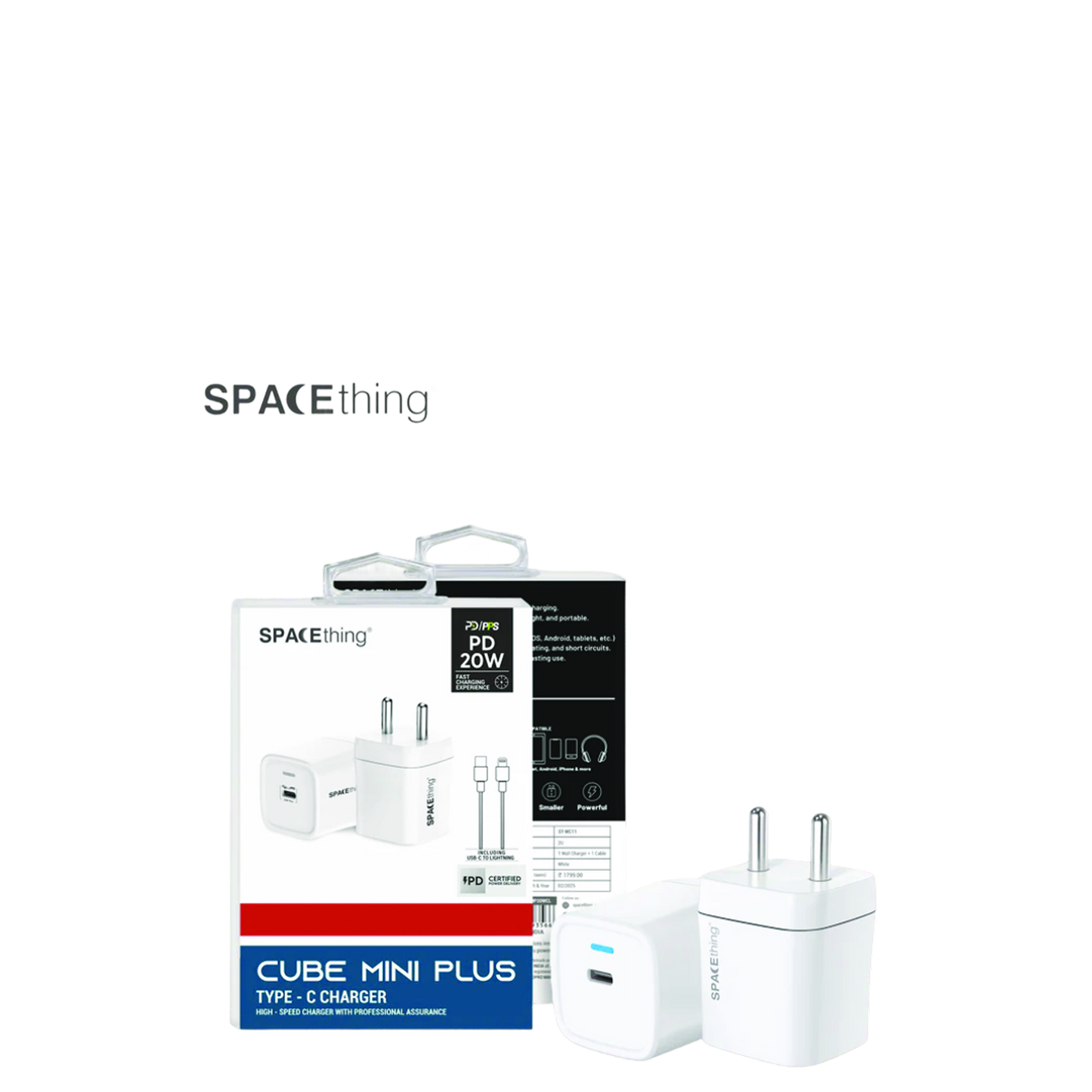 SPACEthing 20W Cube Mini Plus Wall Charger with Cable USB C To Lighting