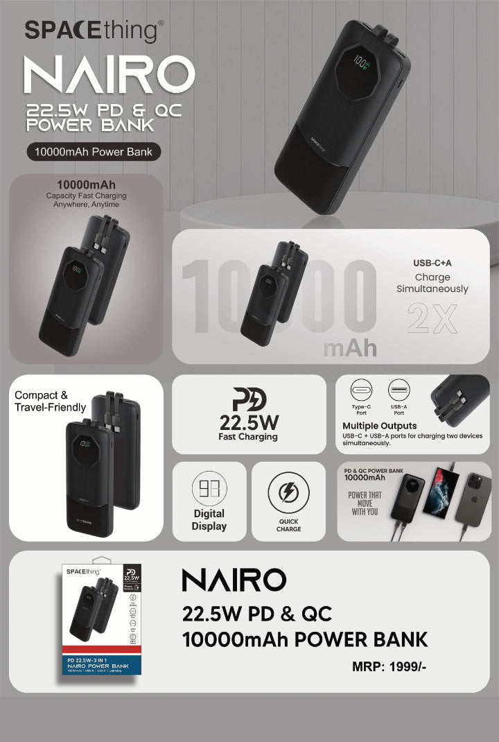 SPACEthing Nairo 3-in-1 10000mAh PD 22.5W Power Bank