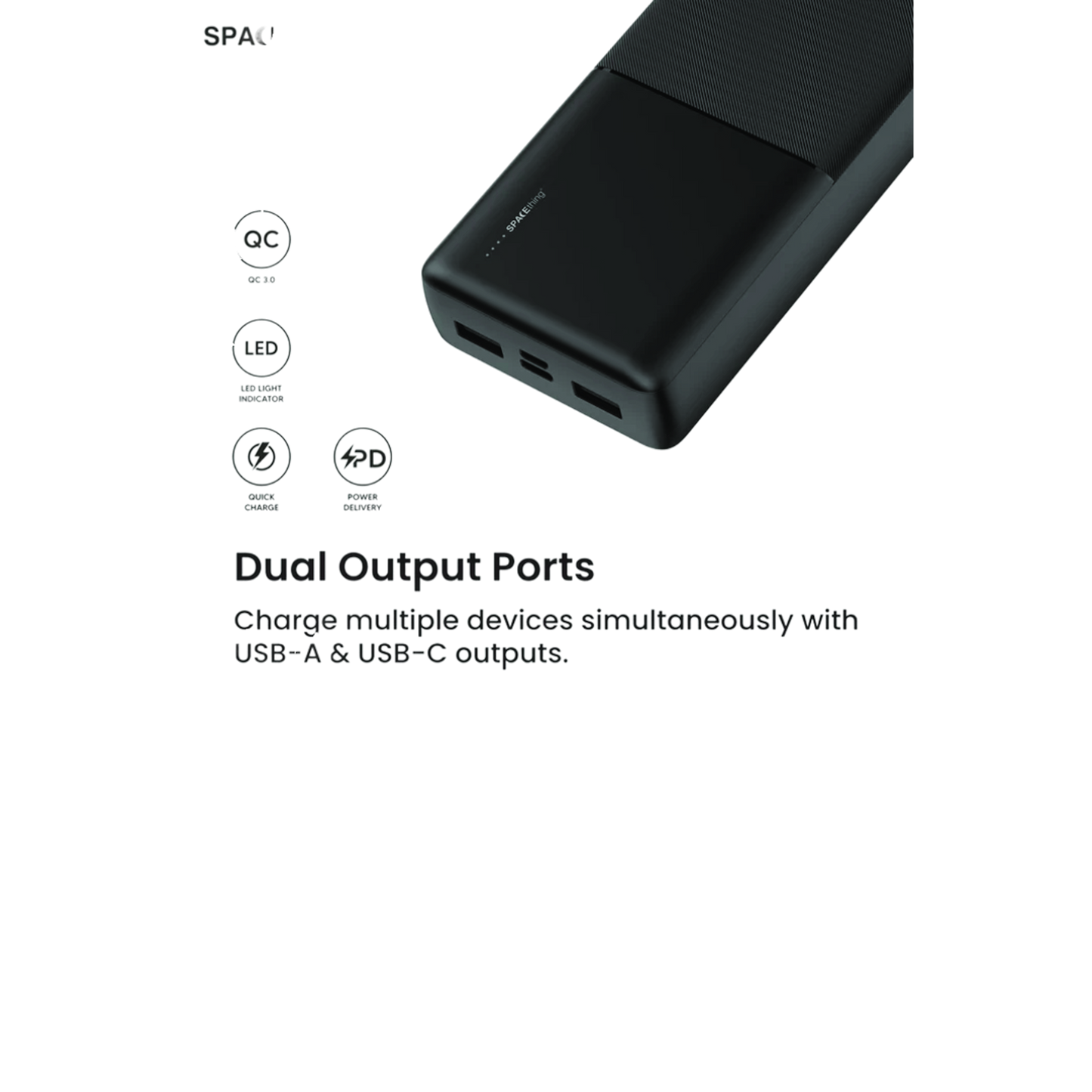 SPACEthing PD 22.5W Milos 10000mAh Power Bank – Black