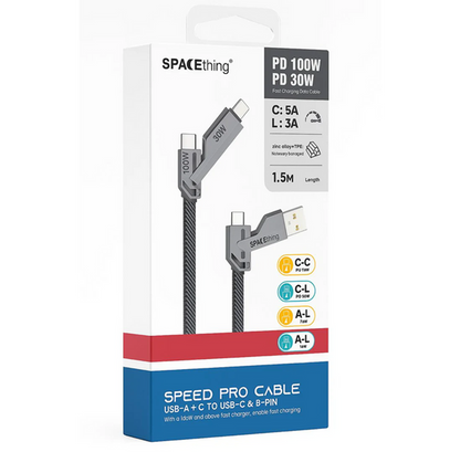 SPACEthing Speed Pro 4-in-1 Fast Charging Cable (100W, 1.5M) – Black