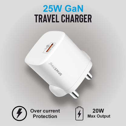 SPACEthing Nexio Pro 25W GAN Wall Charger (1 USB-C Port, 1 USB-A Port) – White