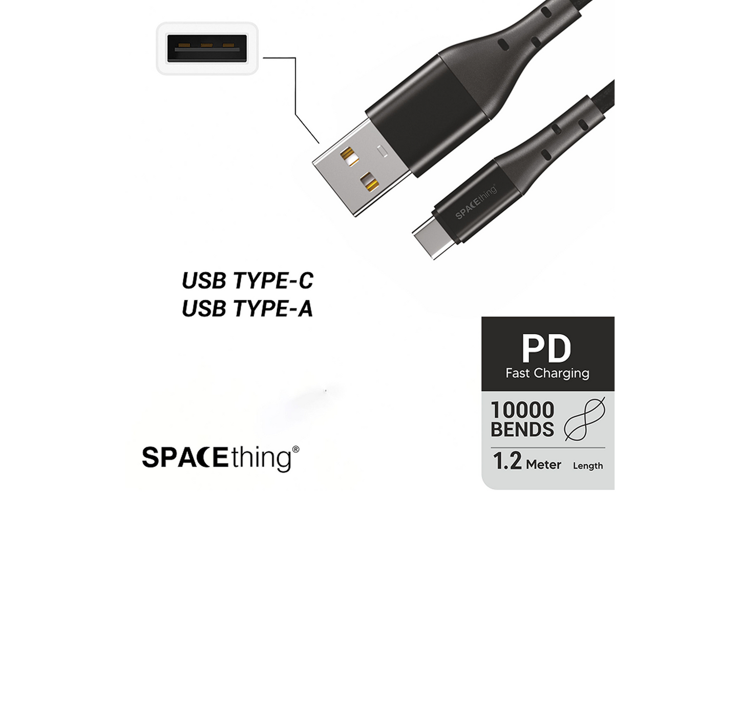 SPACEthing Swift USB to Type-C Cable 1.2m – Black