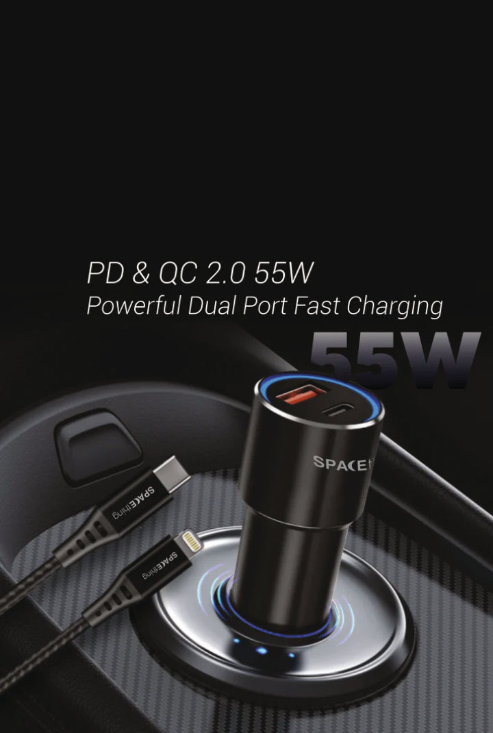 SPACEthing Speedo Car Charger 55W (with USB-C to Lightning Cable 1.5 m Cable)